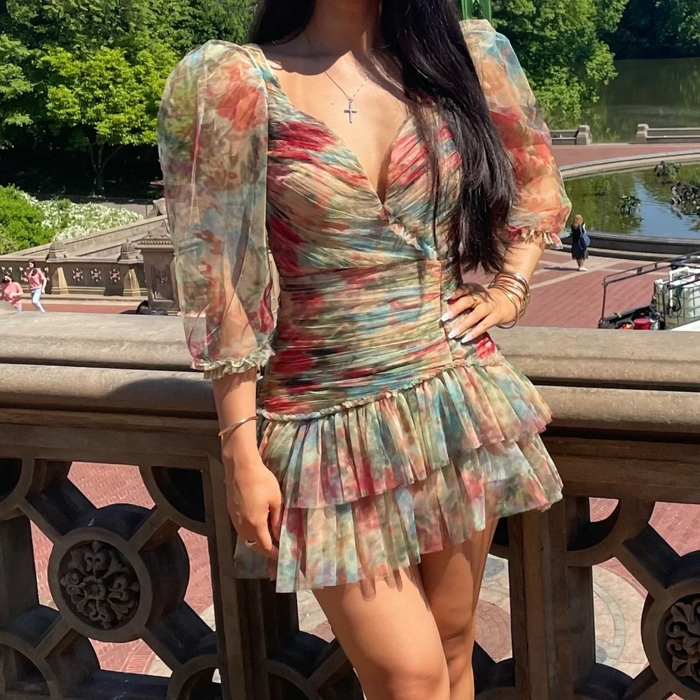 Colorful Sheer Ruffle Dress - Picture 4 of 4